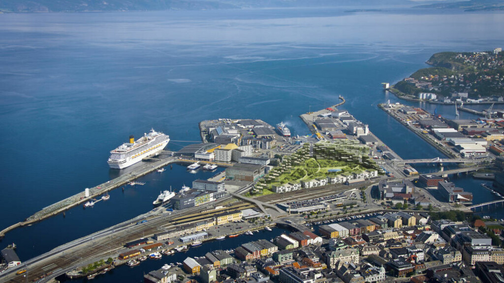 GRØNN LUNGE: Hvis man fjerner godsterminalen på Brattøra, blir det plass til både en bypark og 5000 boliger, mener arkitekt Ole Wiig. Illustrasjon: Arkitektfirmaet Narud Stokke Wiig (NSW) / RIFT GRØNN LUNGE: Hvis man fjerner godsterminalen på Brattøra, blir det plass til både en bypark og 5000 boliger, mener arkitekt Ole Wiig. Illustrasjon: Arkitektfirmaet Narud Stokke Wiig (NSW) / RIFT