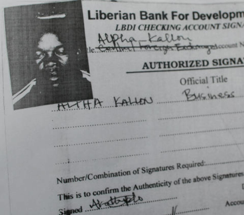 OVERFØRTE: Her er dokumentet Alpha Kallon undertegnet da han åpnet kontoen Breivik seinere overførte penger til. Dagbladet sporet dokumentasjonen i Liberia. Foto: Tomm W. Christiansen / Dagbladet OVERFØRTE: Her er dokumentet Alpha Kallon undertegnet da han åpnet kontoen Breivik seinere overførte penger til. Dagbladet sporet dokumentasjonen i Liberia. Foto: Tomm W. Christiansen / Dagbladet