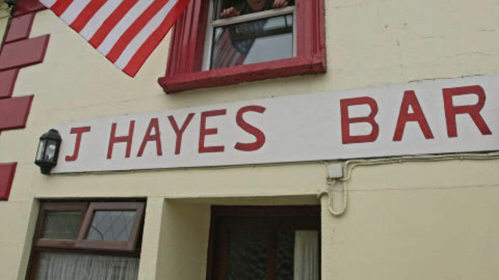 Joe Hayes, a supporter of US Democratic presidential candidate and Illinois Senator Barack Obama, installs a US flag outside Ollies Hayes' Pub in Moneygall, Co Limerick, in Ireland on November 4, 2008. Moneygall, a small Irish town which was once home to an ancestor of Barack Obama, is planning a US election night party hoping for a win for the Democratic candidate. Many of the town's 250 residents will be gathering in the local Ollie Hayes' Bar to watch the election coverage. AFP PHOTO/Peter Muhly Joe Hayes, a supporter of US Democratic presidential candidate and Illinois Senator Barack Obama, installs a US flag outside Ollies Hayes' Pub in Moneygall, Co Limerick, in Ireland on November 4, 2008. Moneygall, a small Irish town which was once home to an ancestor of Barack Obama, is planning a US election night party hoping for a win for the Democratic candidate. Many of the town's 250 residents will be gathering in the local Ollie Hayes' Bar to watch the election coverage. AFP PHOTO/Peter Muhly