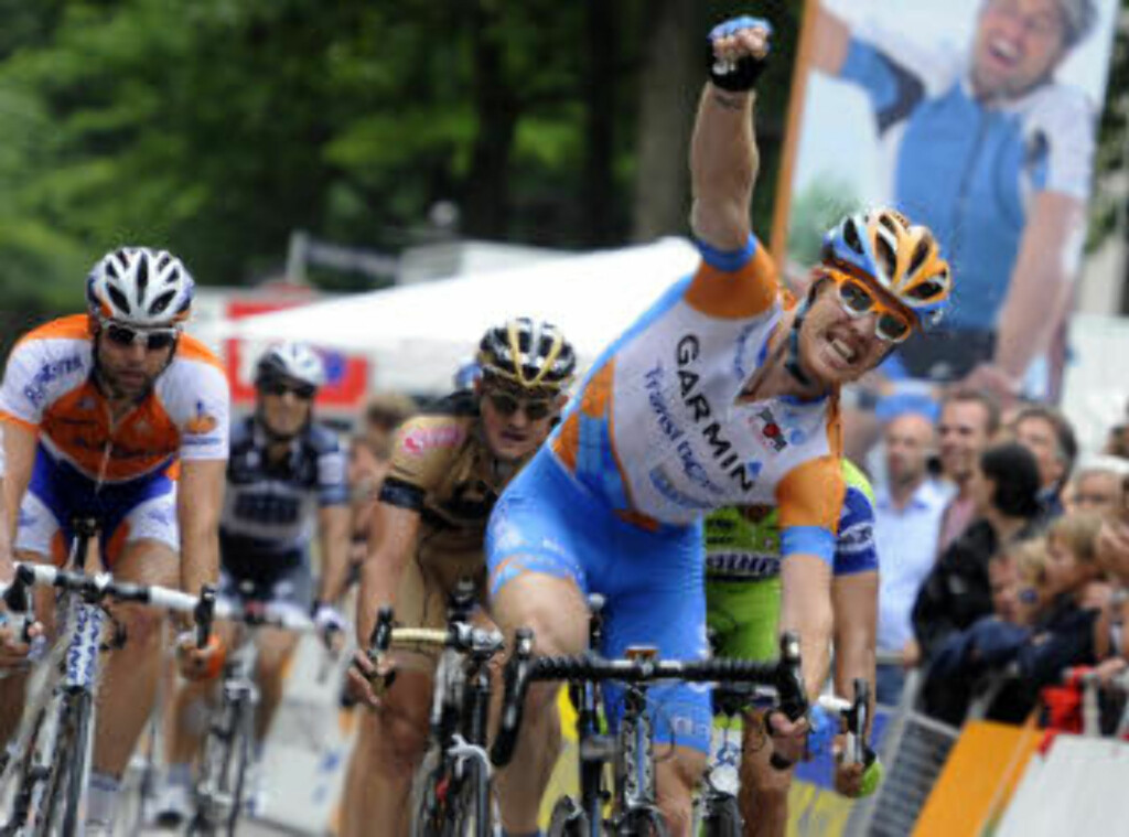 SPURTRIVAL: Tyler Farrar er Garmin-lagets spurtkanon. Her vinner han et UCI-Pro-Tour-ritt i Hamburg 15. august. Foto: REUTERS/Christian Charisius SPURTRIVAL: Tyler Farrar er Garmin-lagets spurtkanon. Her vinner han et UCI-Pro-Tour-ritt i Hamburg 15. august. Foto: REUTERS/Christian Charisius