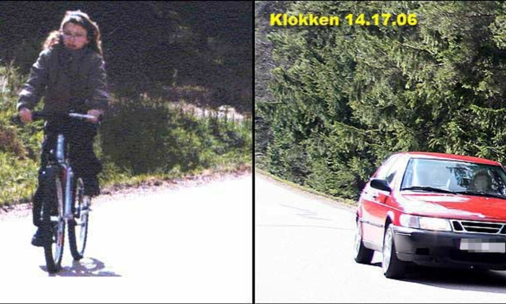 SLIK BLE EKLUND PÅGREPET: Disse to bildene, av Engla på sykkel og Anders Eklunds røde Saab, ble tatt av en amatørfotograf. Politiet bekreftet at det var disse bildene som førte til at Eklund ble pågrepet. Montasje: EXPRESSEN/DAGBLADET.NO SLIK BLE EKLUND PÅGREPET: Disse to bildene, av Engla på sykkel og Anders Eklunds røde Saab, ble tatt av en amatørfotograf. Politiet bekreftet at det var disse bildene som førte til at Eklund ble pågrepet. Montasje: EXPRESSEN/DAGBLADET.NO