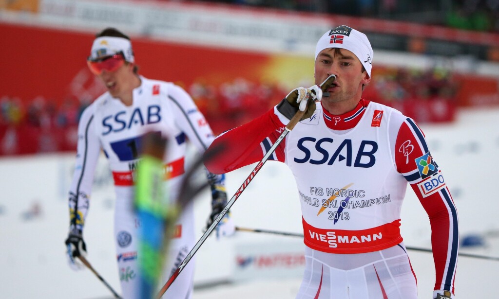 SPURTKONGEN: I samtlige VM-stafetter siden 2007 har Petter Northug sikret norsk gull - her fra Falun 2015 etter duellen mot Calle Halfvarsson. Foto: Fredrik von Erichsen/dpa SPURTKONGEN: I samtlige VM-stafetter siden 2007 har Petter Northug sikret norsk gull - her fra Falun 2015 etter duellen mot Calle Halfvarsson. Foto: Fredrik von Erichsen/dpa