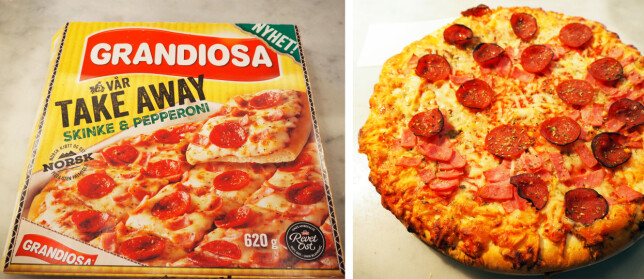 Grandiosa Takeaway skinke og pepperoni koster 102,90 kroner for 650 gram, en kilopris på 165,97 kroner. Grandiosa Takeaway skinke og pepperoni koster 102,90 kroner for 650 gram, en kilopris på 165,97 kroner.