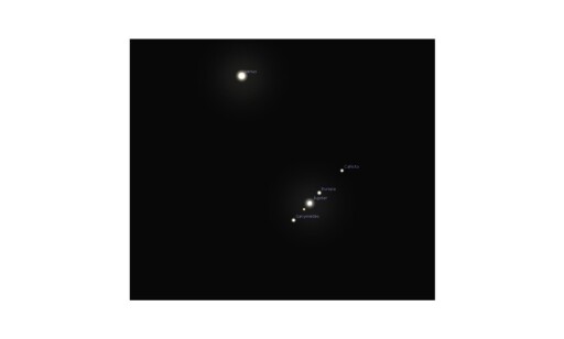 MED TELESKOP: Omtrent slik vil det se ut dersom du har teleskop på morgenen mandag 13. november. Foto: Stellarium MED TELESKOP: Omtrent slik vil det se ut dersom du har teleskop på morgenen mandag 13. november. Foto: Stellarium