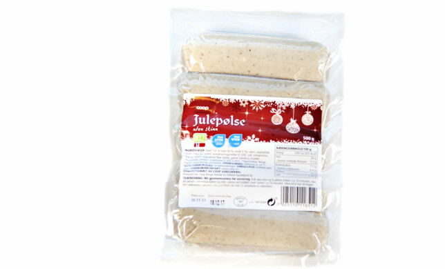 Coops skinnfrie julepølse veier 500 gram og koster 32,50 kroner på Coop Mega, 65 kroner per kilo. Coops skinnfrie julepølse veier 500 gram og koster 32,50 kroner på Coop Mega, 65 kroner per kilo.