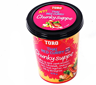 Toros Thai-suppe veier 475 gram og er klar etter tre-fire minutter i mikro. Toros Thai-suppe veier 475 gram og er klar etter tre-fire minutter i mikro.