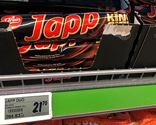TRE GANGER SÅ DYR: Japp King Size er mye dyrere i Norge enn i Sverige. (Foto: Jenny Mina Rødahl) TRE GANGER SÅ DYR: Japp King Size er mye dyrere i Norge enn i Sverige. (Foto: Jenny Mina Rødahl)