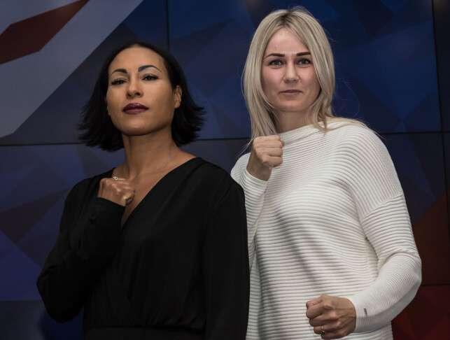 KLARE: Cecilia Brækhus og hennes nye motstander Inna Sagaydakovskaya poserer under pressekonferansen i Moskva mandag. Foto: Russian Boxing Federation KLARE: Cecilia Brækhus og hennes nye motstander Inna Sagaydakovskaya poserer under pressekonferansen i Moskva mandag. Foto: Russian Boxing Federation