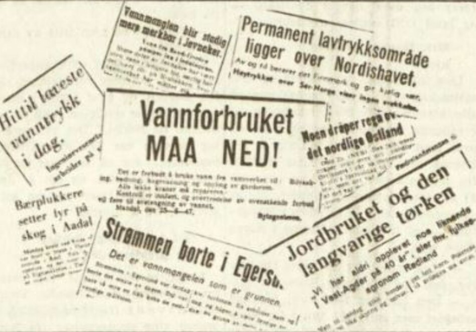 OVER FORSIDENE: Tørken i 1947 var over alle avisene og Meteorologisk institutt ble nedring av folk som tryglet om regn. Akrivfoto. OVER FORSIDENE: Tørken i 1947 var over alle avisene og Meteorologisk institutt ble nedring av folk som tryglet om regn. Akrivfoto.