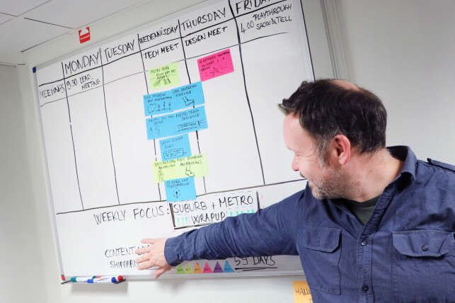 Jon Cato Lorentzen driver utviklingen av Mosaic etter Scrum-modellen. Men det er ikke alt vi får lov å ta bilder av. 📸: Ole Petter Baugerød Stokke Jon Cato Lorentzen driver utviklingen av Mosaic etter Scrum-modellen. Men det er ikke alt vi får lov å ta bilder av. 📸: Ole Petter Baugerød Stokke