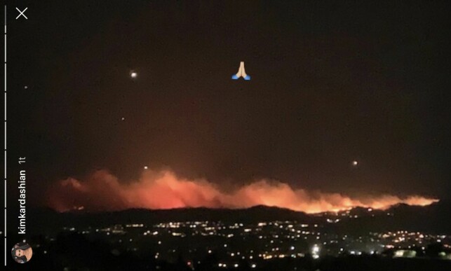 SJOKKSYN: Fra privatflyet sitt så Kim Kardashian nabolaget i fyr og flamme. Foto: Instagram SJOKKSYN: Fra privatflyet sitt så Kim Kardashian nabolaget i fyr og flamme. Foto: Instagram