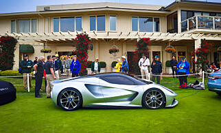 ET KONSEPT: Konseptbilen av Lotus Evija ble vist fram på Monterey Car Week på Pebble Beach tidligere i år. Foto: Lotus ET KONSEPT: Konseptbilen av Lotus Evija ble vist fram på Monterey Car Week på Pebble Beach tidligere i år. Foto: Lotus