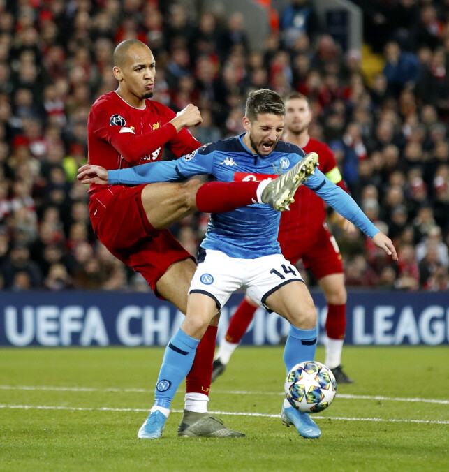 MÅLSCORER: Dries Mertens, her i duell med Liverpools Fabinho. Foto: NTB Scanpix MÅLSCORER: Dries Mertens, her i duell med Liverpools Fabinho. Foto: NTB Scanpix