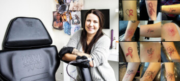 40 damer tatoverte rosa sløyfe hos Cathrine. Halve inntekten gir hun til Kreftforeningen 40 damer tatoverte rosa sløyfe hos Cathrine. Halve inntekten gir hun til Kreftforeningen