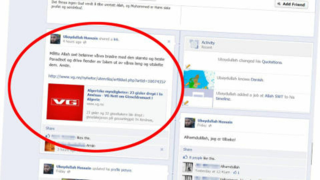 <strong>HYLLEST:</strong> Denne meldingen la Hussain ut etter terrorangrepet i Algerie. <strong>HYLLEST:</strong> Denne meldingen la Hussain ut etter terrorangrepet i Algerie.