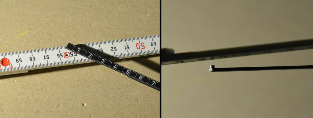 Det er et hull mellom 55 og 56-centimetersmerkene.Der festes den lille tappen på enden av uttrekket. Foto: Brynjulf Blix Det er et hull mellom 55 og 56-centimetersmerkene.Der festes den lille tappen på enden av uttrekket. Foto: Brynjulf Blix