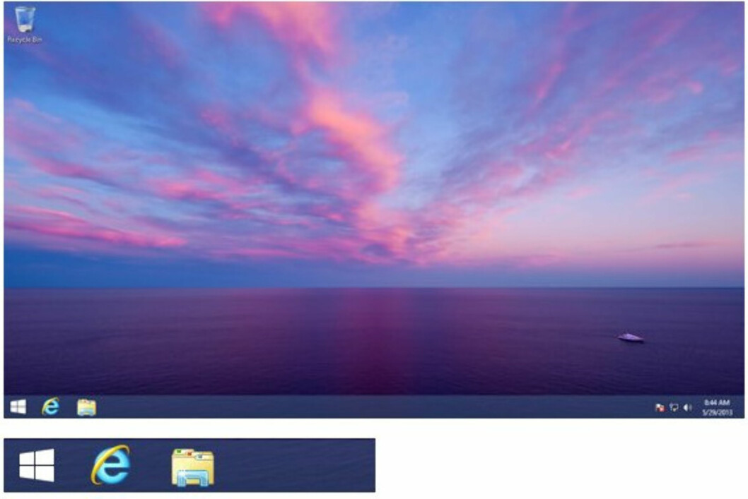 Den nye startknappen ligger på samme sted som i Windows 7, altså nede til venstre. Foto: WinSuperSite.com Den nye startknappen ligger på samme sted som i Windows 7, altså nede til venstre. Foto: WinSuperSite.com