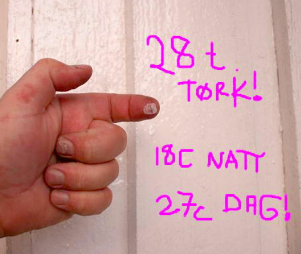 ETTER 28 TIMER: Selv etter 28 timer i godt, varmt og tørt sommervær i 2013 fikk Nylund hvitt på fingrene. Foto: Torstein Nylund ETTER 28 TIMER: Selv etter 28 timer i godt, varmt og tørt sommervær i 2013 fikk Nylund hvitt på fingrene. Foto: Torstein Nylund