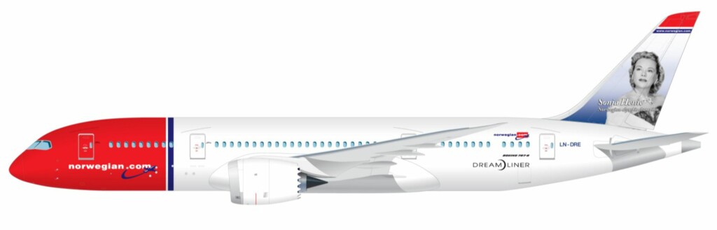DRØMMER'N: Slik ser Norwegians kommende Dreamliner ut. Det blir altså en Dreamliner med Sonja Henie på halen. Foto: Norwegian DRØMMER'N: Slik ser Norwegians kommende Dreamliner ut. Det blir altså en Dreamliner med Sonja Henie på halen. Foto: Norwegian