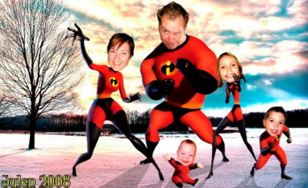 DE UTROLIGE: Anette, John-Espen, Annika, Isak og Jonah lot julekortet bli inspirert av filmen. Fotomontasje: PRIVAT DE UTROLIGE: Anette, John-Espen, Annika, Isak og Jonah lot julekortet bli inspirert av filmen. Fotomontasje: PRIVAT