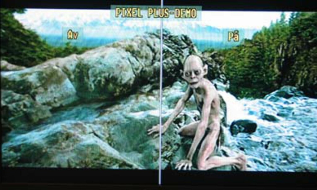Pixel-pluss-demo med Gollum i fokus. Merk: Forskjellen er langt tydeligere enn vi har klart å vise på bildet. På-siden er langt mer detaljert. Pixel-pluss-demo med Gollum i fokus. Merk: Forskjellen er langt tydeligere enn vi har klart å vise på bildet. På-siden er langt mer detaljert.