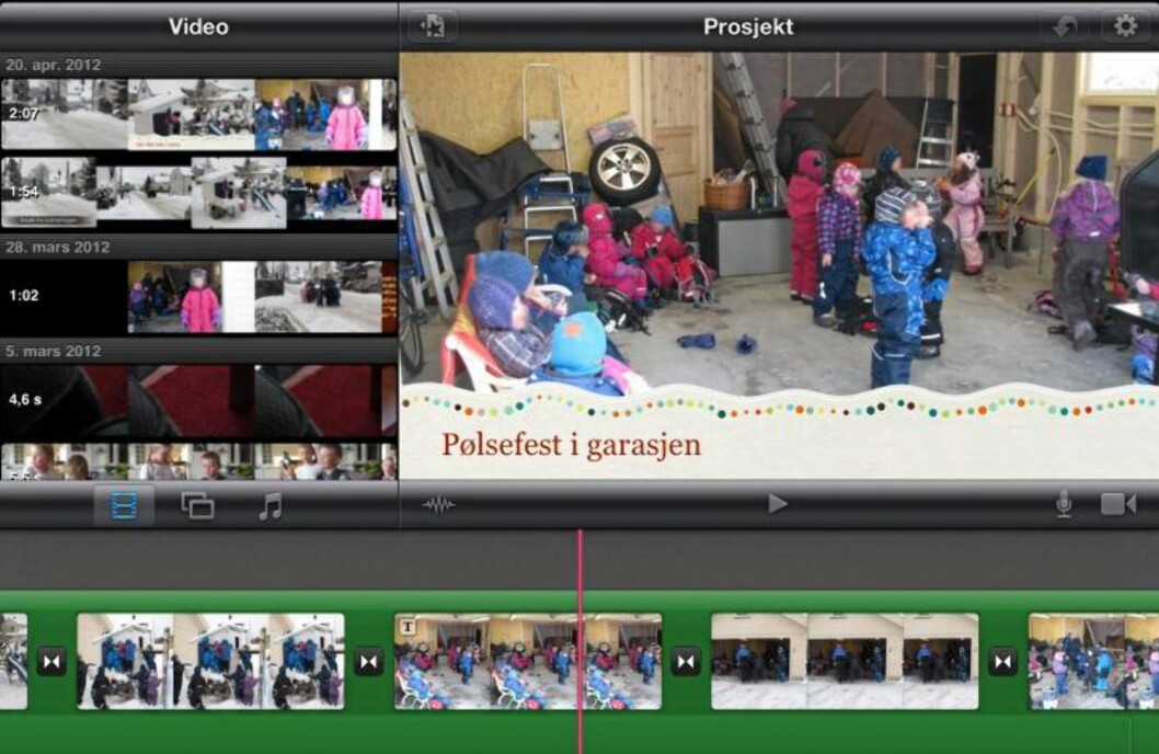 IMOVIE: Fotoredigering med iMovie på iPad er enkelt og moro. Ikke veldig avansert, men det fungerer. HjemmePC/skjermbilder IMOVIE: Fotoredigering med iMovie på iPad er enkelt og moro. Ikke veldig avansert, men det fungerer. HjemmePC/skjermbilder