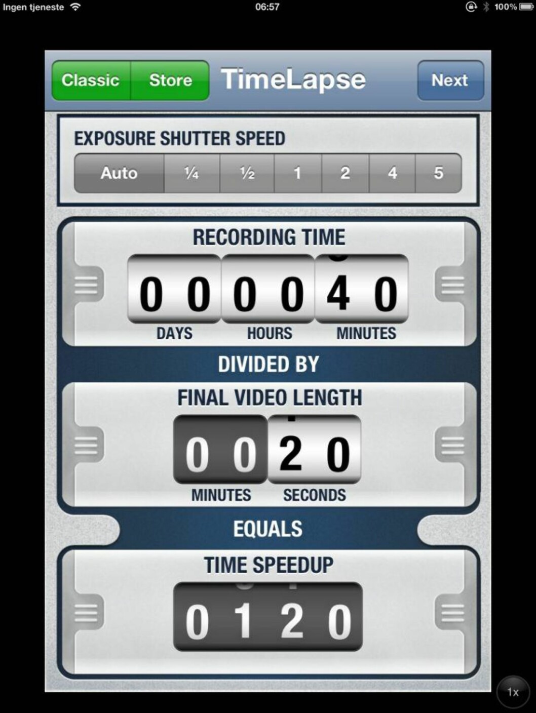 TIMELAPSE: Lag timelapse-filmer med mobilen. Du trenger en god app og det finner du i appen TimeLapse. HjemmePC/skjermbilder TIMELAPSE: Lag timelapse-filmer med mobilen. Du trenger en god app og det finner du i appen TimeLapse. HjemmePC/skjermbilder