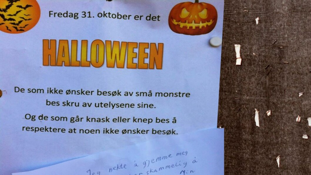 LAGET INFO-PLAKAT OM HALLOWEEN: ...fikk rasende svar fra ukjent. Foto: Privat LAGET INFO-PLAKAT OM HALLOWEEN: ...fikk rasende svar fra ukjent. Foto: Privat