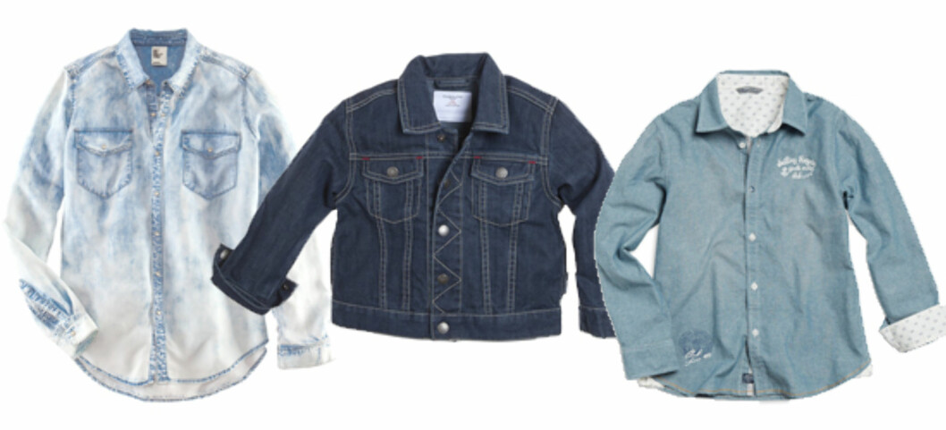 DENIM: F.v. olaskjorte til mor (kr 299, H&M), olajakke til de minste (str 86-92) fra Polarn & Pyret (kr 349), og olaskjorte til større barn (128-170) fra Lindex (kr 179). DENIM: F.v. olaskjorte til mor (kr 299, H&M), olajakke til de minste (str 86-92) fra Polarn & Pyret (kr 349), og olaskjorte til større barn (128-170) fra Lindex (kr 179).