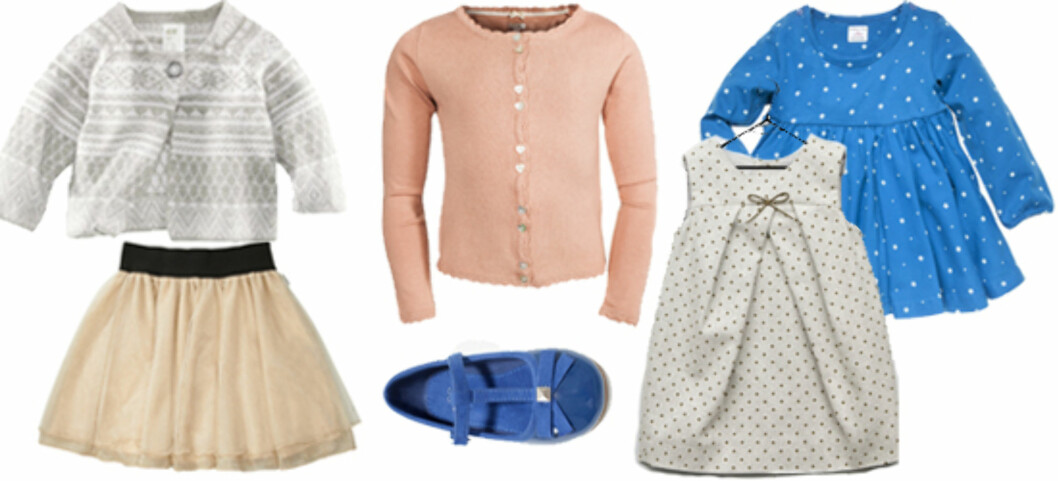 ULL OG TYLL: F.v. strikkejakke str 68-92 (kr 149, H&M), tyllskjørt str 104-152 (kr 199, Nameit), cardigan (kr 579, By Timo/Nelly.com), pensko str 18-23 (kr 199, Zara), hvit og sort kjole str 98-94 (kr 299, Zara) og blå og hvit kjole str 68-92 (kr 199, Polarn & Pyret). ULL OG TYLL: F.v. strikkejakke str 68-92 (kr 149, H&M), tyllskjørt str 104-152 (kr 199, Nameit), cardigan (kr 579, By Timo/Nelly.com), pensko str 18-23 (kr 199, Zara), hvit og sort kjole str 98-94 (kr 299, Zara) og blå og hvit kjole str 68-92 (kr 199, Polarn & Pyret).