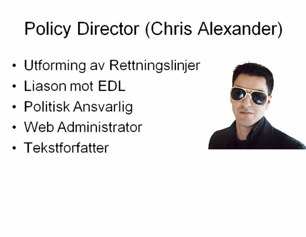 SENTRAL: Disse arbeidsoppgavene skulle Høibø håndtere i NDL, da han infiltrerte organisasjonen. Foto: Privat SENTRAL: Disse arbeidsoppgavene skulle Høibø håndtere i NDL, da han infiltrerte organisasjonen. Foto: Privat