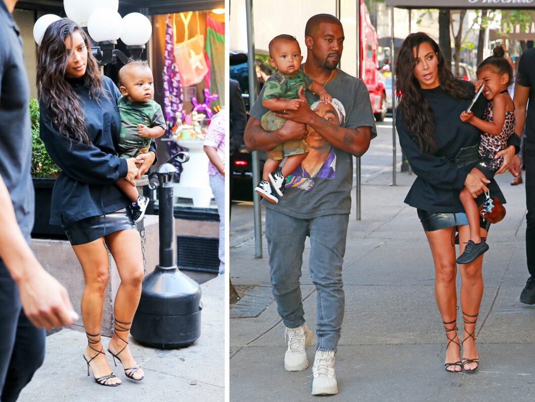 KUL FAMILIE: Kanye West og Kim Kardashian sørger alltid for at barna Saint og North er iført stilige antrekk - som gjerne matcher deres egne - når de viser seg offentlig. Mandag koste de seg på restauranten Serendipity 3 i New york. Foto: Splash News/ NTB Scanpix KUL FAMILIE: Kanye West og Kim Kardashian sørger alltid for at barna Saint og North er iført stilige antrekk - som gjerne matcher deres egne - når de viser seg offentlig. Mandag koste de seg på restauranten Serendipity 3 i New york. Foto: Splash News/ NTB Scanpix