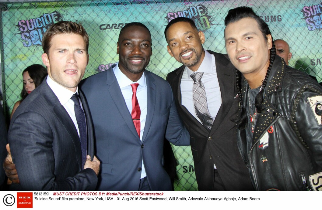 AKTUELL PÅ LERRETET: Scott Eastwood (t.v) spiller i filmen «Suicide Squad». Her sammen med motspillerne Adewale Akinnuoye-Agbaje, Will Smith og Adam Bearc på filmpremieren i New York i starten av august. Foto: Rex Features AKTUELL PÅ LERRETET: Scott Eastwood (t.v) spiller i filmen «Suicide Squad». Her sammen med motspillerne Adewale Akinnuoye-Agbaje, Will Smith og Adam Bearc på filmpremieren i New York i starten av august. Foto: Rex Features
