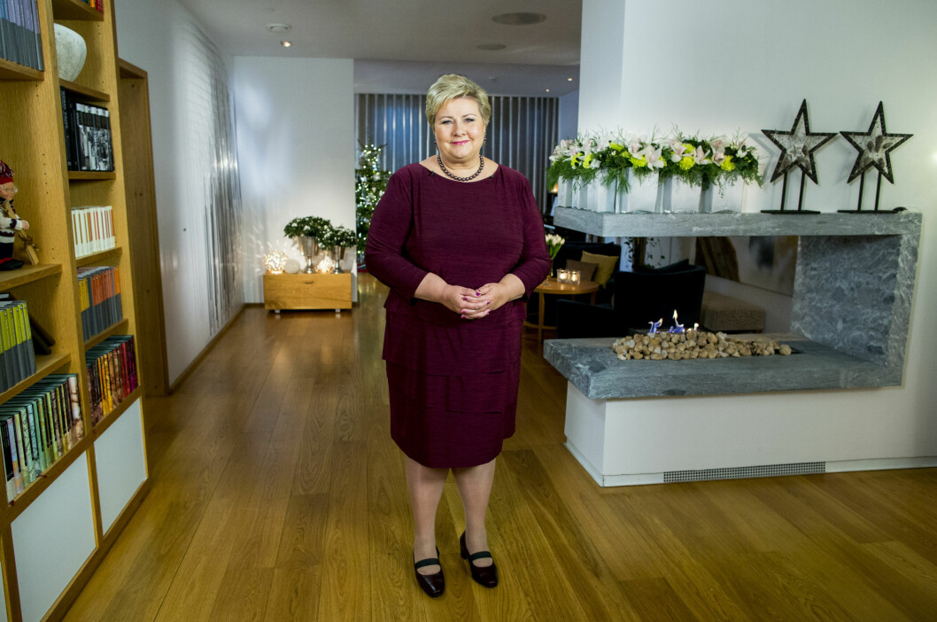 BEGYNTE ÅRET MED TALE: Fredag kveld ble Erna Solbergs årlige nyttårstale sendt på NRK. Talen ble holdt i statsministerboligen i Oslo. Foto: NTB scanpix BEGYNTE ÅRET MED TALE: Fredag kveld ble Erna Solbergs årlige nyttårstale sendt på NRK. Talen ble holdt i statsministerboligen i Oslo. Foto: NTB scanpix