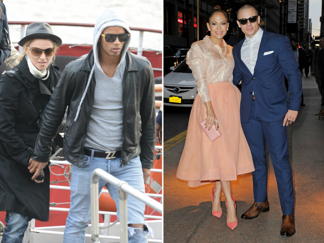 HELT NORMALT: Både Madonna og Jennifer Lopez har snakket åpent om det å være sammen med yngre menn. Her er popikonet med sin dæværende kjæreste Brahim Zaibat (t.v) i Paris i 2012. Lopez er fotografert med Casper Smart på et event i New York i våres. Foto: NTB Scanpix HELT NORMALT: Både Madonna og Jennifer Lopez har snakket åpent om det å være sammen med yngre menn. Her er popikonet med sin dæværende kjæreste Brahim Zaibat (t.v) i Paris i 2012. Lopez er fotografert med Casper Smart på et event i New York i våres. Foto: NTB Scanpix
