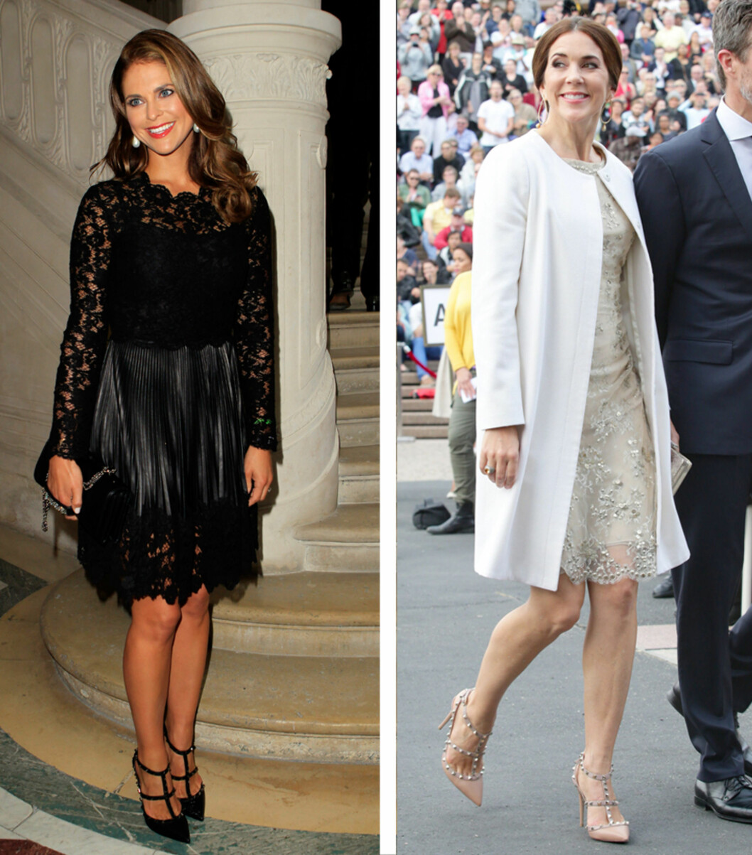 KONGELIG FAVORITT: Mette-Marits kollegaer prinsesse Madeleine og kronprinsesse Mary har også skaffet seg de trendy skoene. Madeleine viste fram sine sorte pumps på Valentino-visning i fjor, mens Mary var iført sin beige utgave på besøk i Australia. Foto: FameFlynet/All Over KONGELIG FAVORITT: Mette-Marits kollegaer prinsesse Madeleine og kronprinsesse Mary har også skaffet seg de trendy skoene. Madeleine viste fram sine sorte pumps på Valentino-visning i fjor, mens Mary var iført sin beige utgave på besøk i Australia. Foto: FameFlynet/All Over