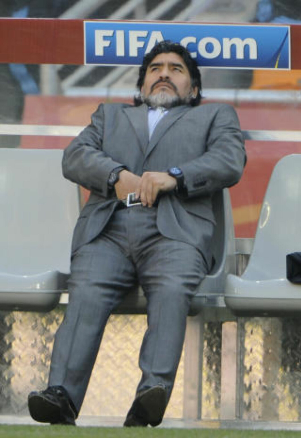 <strong>SKUFFELSE:</strong> Diego Maradona måtte se laget sitt bli knust av Tyskland i VM. Foto: AFP/GIANLUIGI GUERCIA <strong>SKUFFELSE:</strong> Diego Maradona måtte se laget sitt bli knust av Tyskland i VM. Foto: AFP/GIANLUIGI GUERCIA