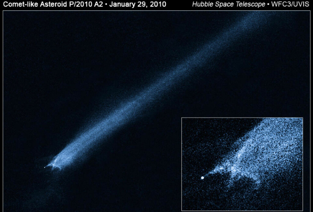 SUPERSMELL: Disse Hubble-bildene viser trolig to asteroider som har kollidert i en hastighet opptil fem kilometer per sekund. Dette er aldri før blitt observert. Foto: NASA/ESA/Z. Levay (STScI) SUPERSMELL: Disse Hubble-bildene viser trolig to asteroider som har kollidert i en hastighet opptil fem kilometer per sekund. Dette er aldri før blitt observert. Foto: NASA/ESA/Z. Levay (STScI)