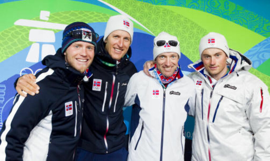 STAFETTLAGET: Martin Johnsrud Sundby, Lars Berger, Odd-Bjørn Hjelmeset og Petter Northug skal forsvare Norges ære på 4 x 10 kilometer i kveld. Foto: Heiko Junge/SCANPIX STAFETTLAGET: Martin Johnsrud Sundby, Lars Berger, Odd-Bjørn Hjelmeset og Petter Northug skal forsvare Norges ære på 4 x 10 kilometer i kveld. Foto: Heiko Junge/SCANPIX