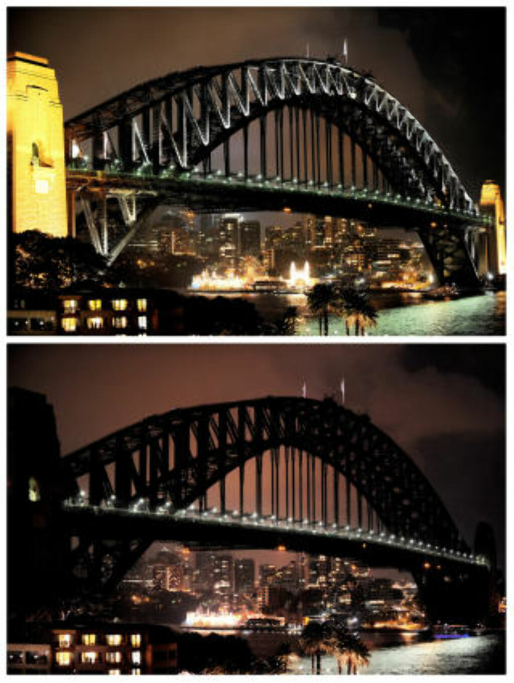 I GANG: Australia ligger litt foran oss i tid, og her ser vi at Sydney Harbour Bridge slokket lyset klokka 20.30 lokal tid i dag. Foto: AFP I GANG: Australia ligger litt foran oss i tid, og her ser vi at Sydney Harbour Bridge slokket lyset klokka 20.30 lokal tid i dag. Foto: AFP