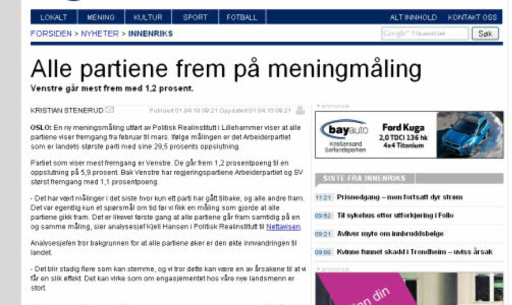 DAGENS BLUNDER: Fevennen gikk på Nettavisens aprilspøk. Faksimile DAGENS BLUNDER: Fevennen gikk på Nettavisens aprilspøk. Faksimile
