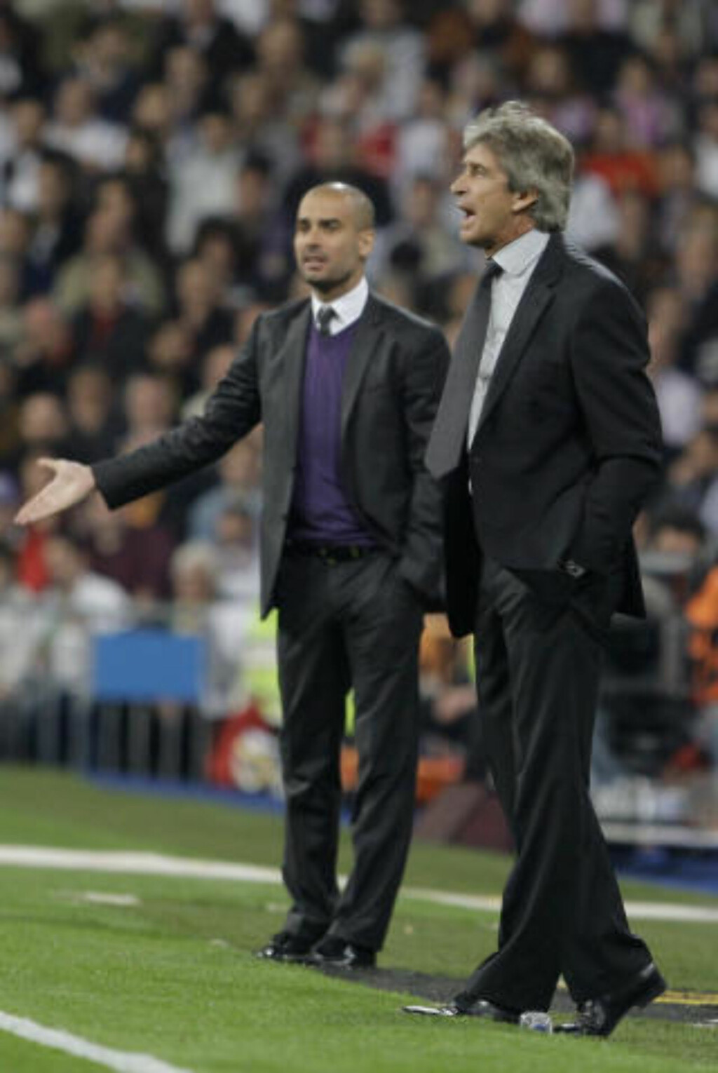 TRYGG OG UTRYGG: Pep Guardiola sitter trygt som få andre trenere, mens Manuel Pellegrini går ei usikker framtid i møte - dersom ikke Barcelona går på et par smeller som gjør at Real Madrid klarer å hale i land seriegullet. Foto: AP TRYGG OG UTRYGG: Pep Guardiola sitter trygt som få andre trenere, mens Manuel Pellegrini går ei usikker framtid i møte - dersom ikke Barcelona går på et par smeller som gjør at Real Madrid klarer å hale i land seriegullet. Foto: AP