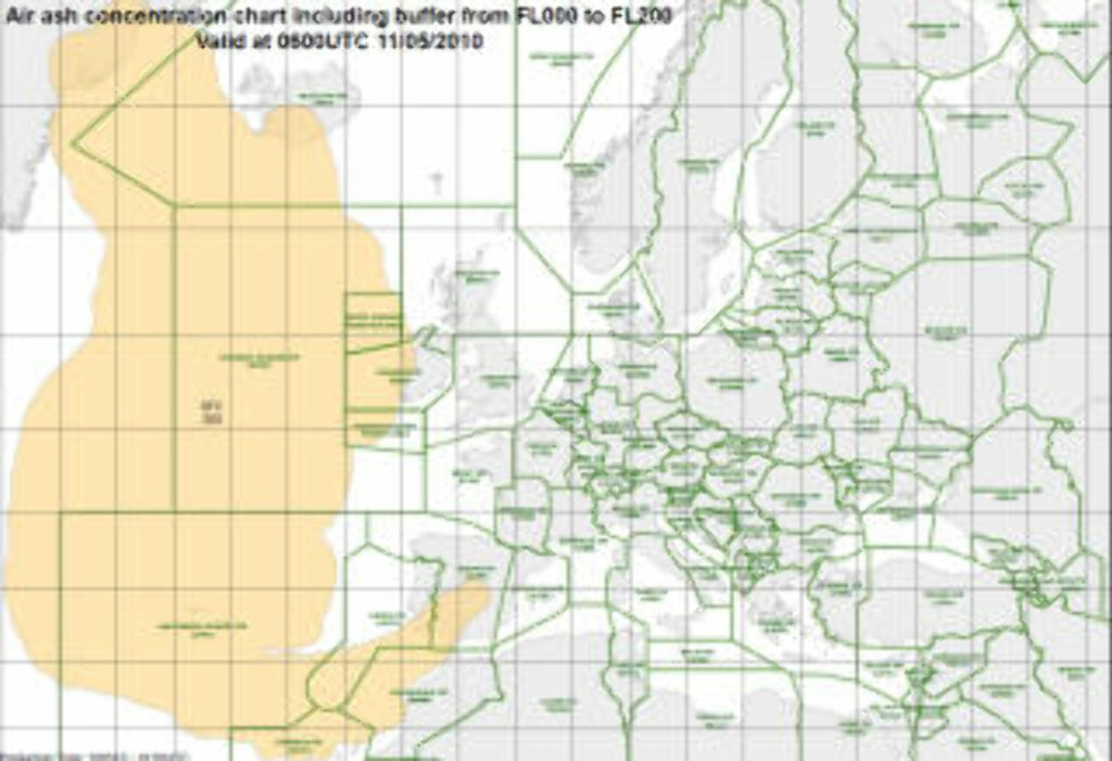 SLANGER SEG OPP I SPANIA: Dette er utbredelsen av sone 1, hvor det hersker flyforbud, per nå. Dette gjelder for luftrommet fra havnivå opp til 20 000 fot. Grafikk: EUROCONTROL SLANGER SEG OPP I SPANIA: Dette er utbredelsen av sone 1, hvor det hersker flyforbud, per nå. Dette gjelder for luftrommet fra havnivå opp til 20 000 fot. Grafikk: EUROCONTROL