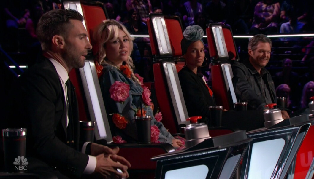 STJERNELAG: I sesong 11 av «The Voice» er det Adam Levine (t.v), Miley Cyrus, Alicia Keys og Blake Shelton som er dommere. Foto: NTB scanpix STJERNELAG: I sesong 11 av «The Voice» er det Adam Levine (t.v), Miley Cyrus, Alicia Keys og Blake Shelton som er dommere. Foto: NTB scanpix