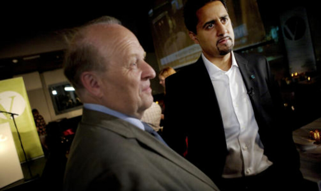 INGEN FEST: Det var ingen god stemning på Venstres valgvake i går hvor Odd Einar Dørum og Abid Raja må ta det dårlige resultatet inn over seg. Foto: Torbjørn Gønning / Dagbladet INGEN FEST: Det var ingen god stemning på Venstres valgvake i går hvor Odd Einar Dørum og Abid Raja må ta det dårlige resultatet inn over seg. Foto: Torbjørn Gønning / Dagbladet