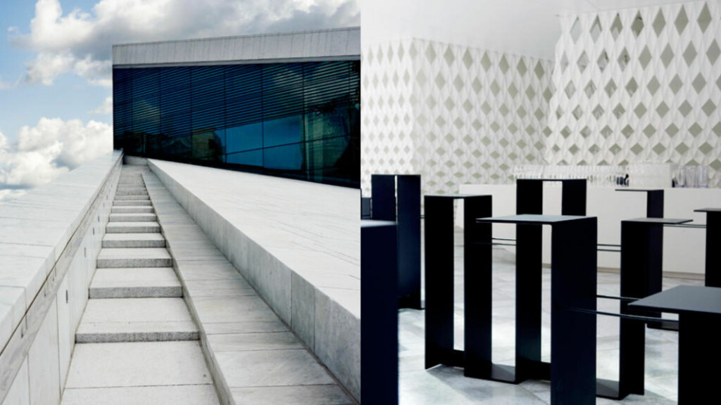 ABSTRAKT: Innvendig er arkitekturen til Operaen tolket videre. Det begynner med mer abstrakte former, som er i foajeen, og konkretiseres jo nærmere kjernen du kommer. ABSTRAKT: Innvendig er arkitekturen til Operaen tolket videre. Det begynner med mer abstrakte former, som er i foajeen, og konkretiseres jo nærmere kjernen du kommer.