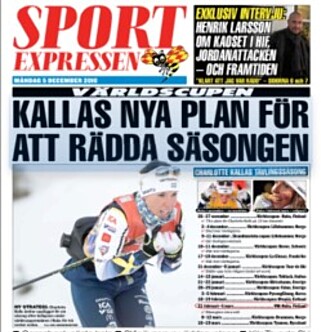 I OVERSKRIFTENE: Den svenske avisa Expressen bruker store overskrifter på Charlotte Kalla i dag. I OVERSKRIFTENE: Den svenske avisa Expressen bruker store overskrifter på Charlotte Kalla i dag. 