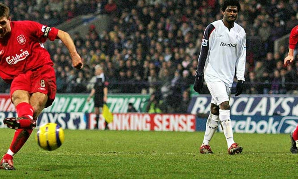 EFFEKTIV: Først fikk Liverpool-kaptein Steven Gerrard straffe på rutinert vis, deretter satte han selv straffa i mål. Men for første gang på 11 kamper holdt det ikke til maks pott. Boltons Radhi Jaidi og Peter Crouch følger med. Foto: Reuters/Scanpix EFFEKTIV: Først fikk Liverpool-kaptein Steven Gerrard straffe på rutinert vis, deretter satte han selv straffa i mål. Men for første gang på 11 kamper holdt det ikke til maks pott. Boltons Radhi Jaidi og Peter Crouch følger med. Foto: Reuters/Scanpix