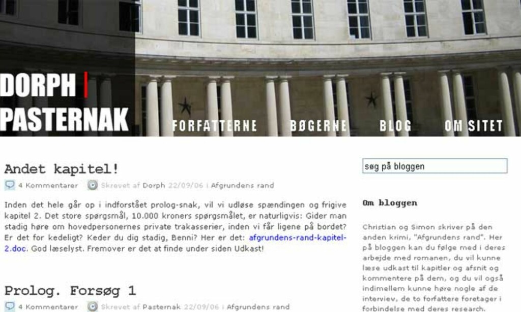 BER OM HJELP: Simon Pasternak og Christian Dorph bruker blogg til å skrive kriminalroman. Foto: FAKSIMILE BER OM HJELP: Simon Pasternak og Christian Dorph bruker blogg til å skrive kriminalroman. Foto: FAKSIMILE
