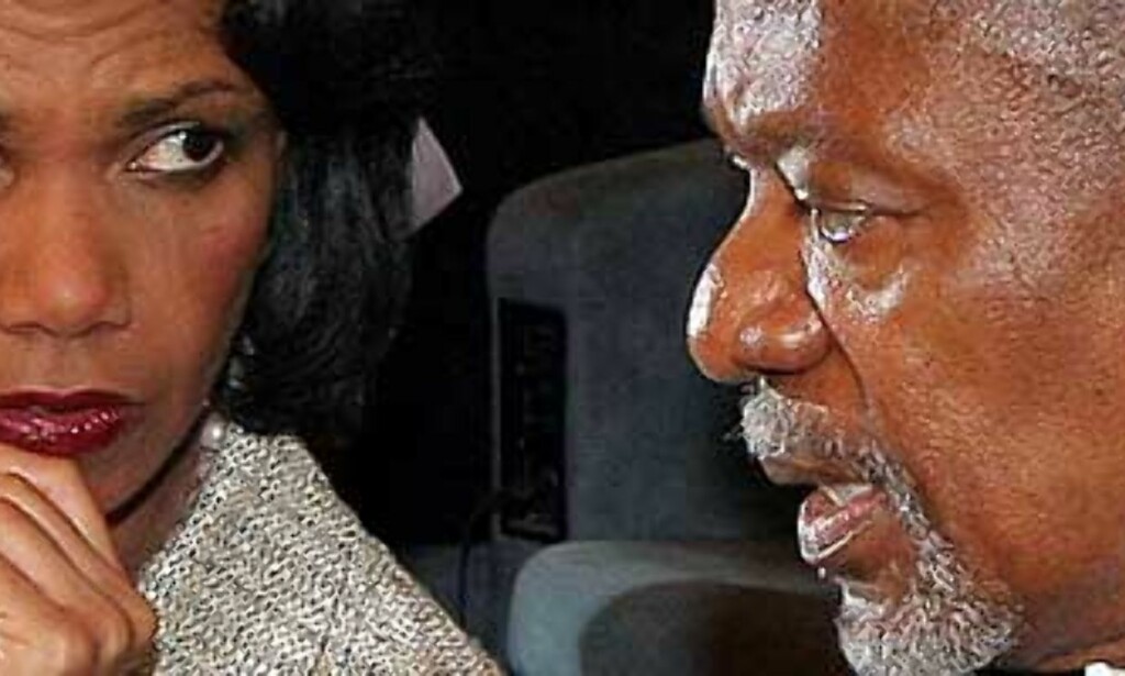 image: Condoleezza Rice misfornøyd med Kofi Annan image: Condoleezza Rice misfornøyd med Kofi Annan
